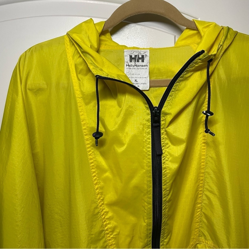 VTG 90s Helly Hansen Packable Yellow Rain Jacket Zip Up Hooded Windbreaker XL - Picture 2 of 8